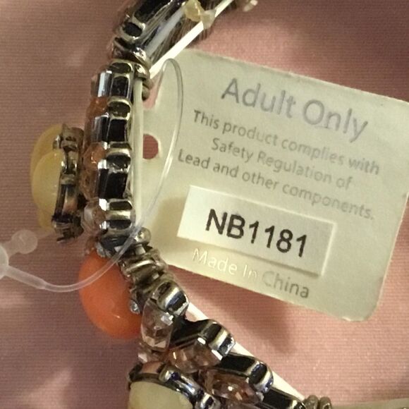 NWT ruff-such Brand Yellow & Orange Chrystal Stretch Bracelet - Picture 4 of 5